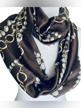 Real luxury Italy Nordstrom silk brown/gold  infinity scarf